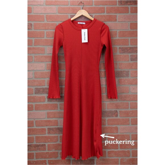 🆕 Red Ribbed Midi Dress - Small - Picture 11 of 13